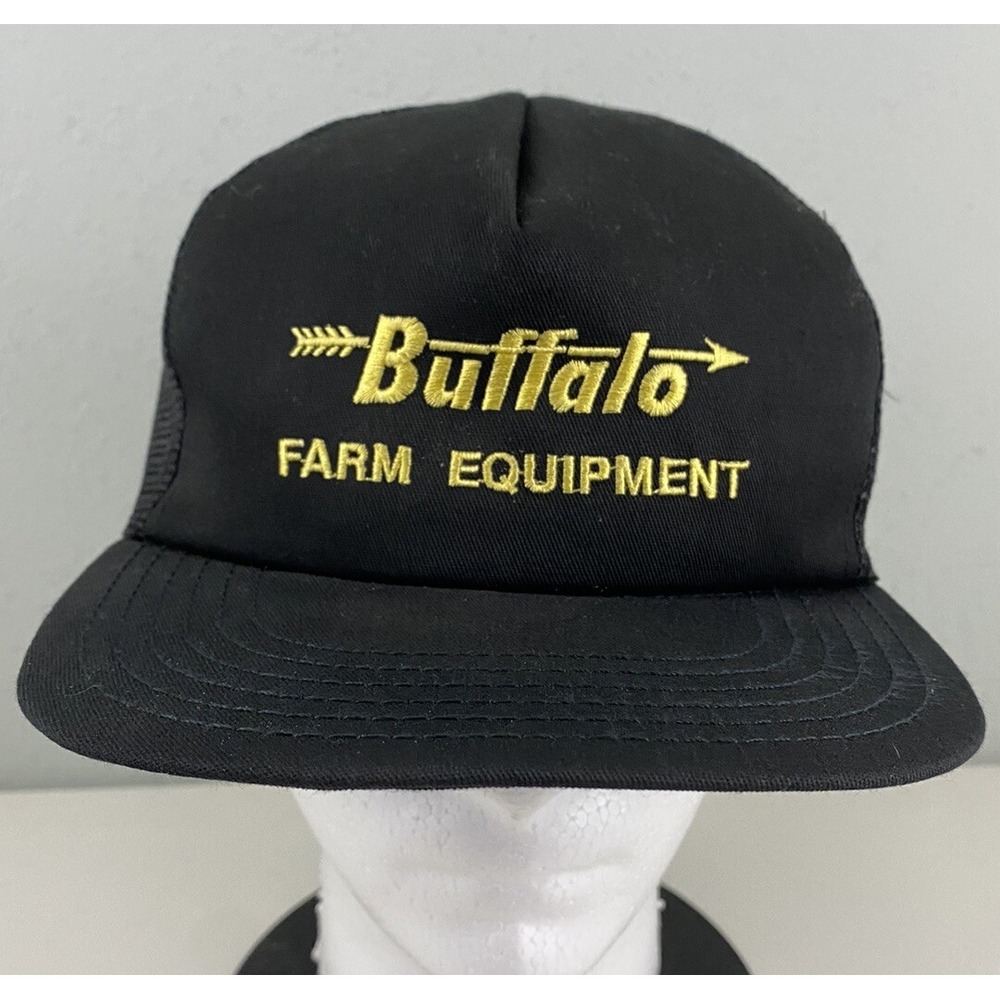 Vintage Buffalo Farm Equipment SnapBack Hat Black Trucker Mesh Cap Made in USA